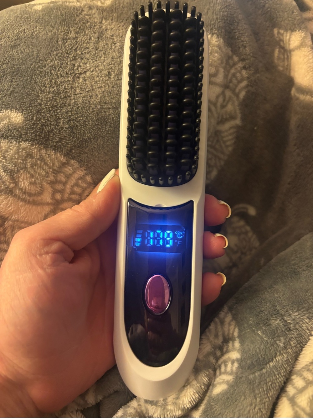 Digital Heated Hair Straightening Brush - White and Black with Pink Accent